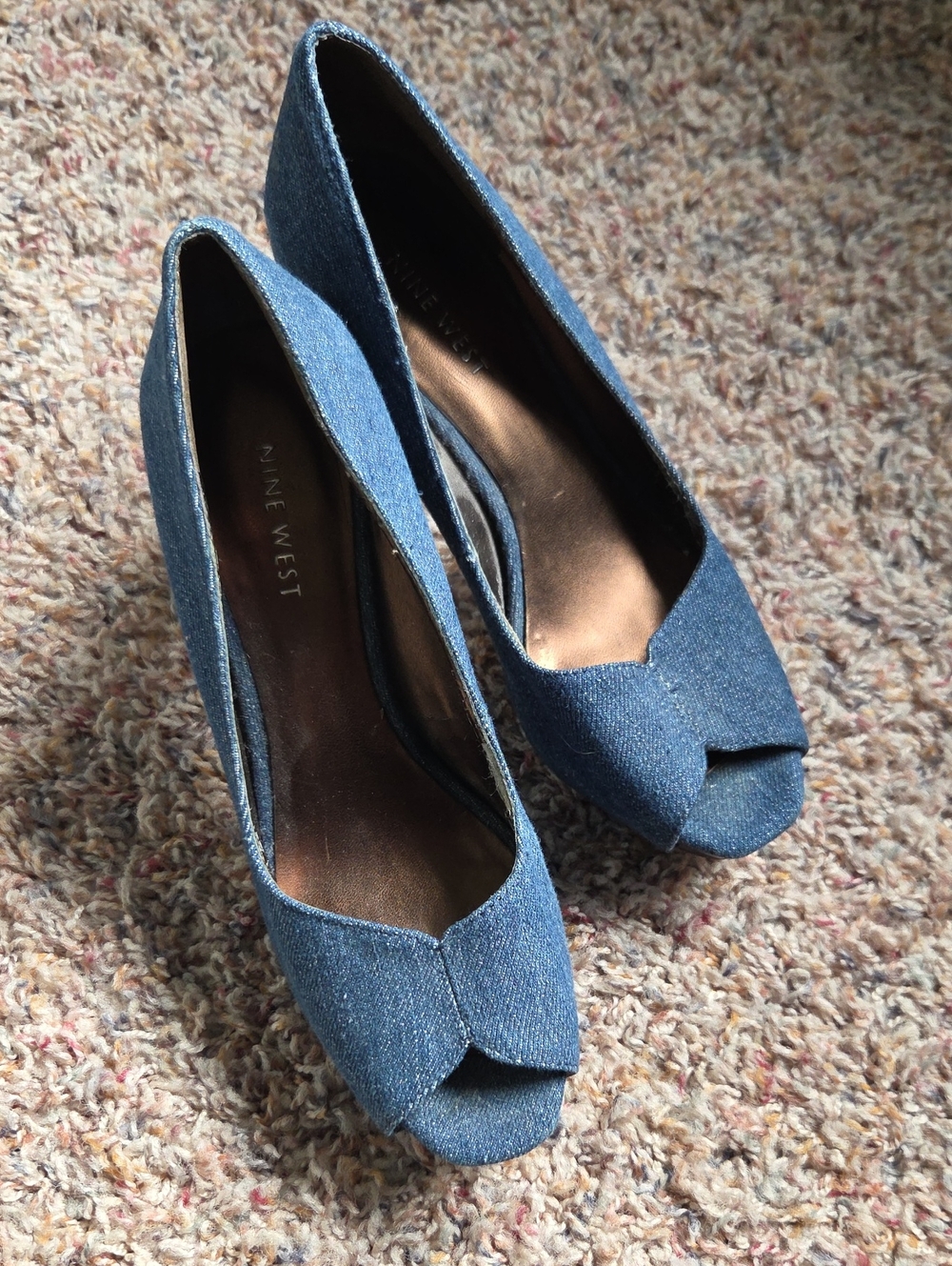 Nine West Blue Denim Peep-Toe Heels
